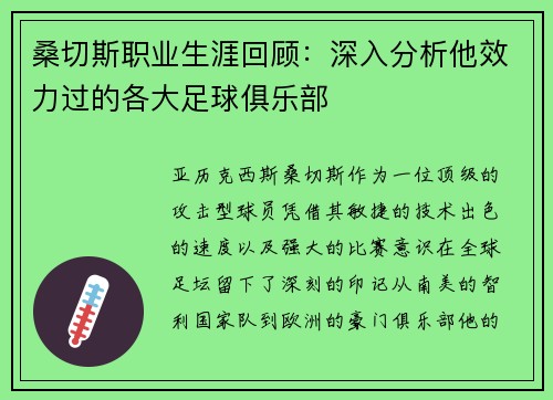 桑切斯职业生涯回顾：深入分析他效力过的各大足球俱乐部